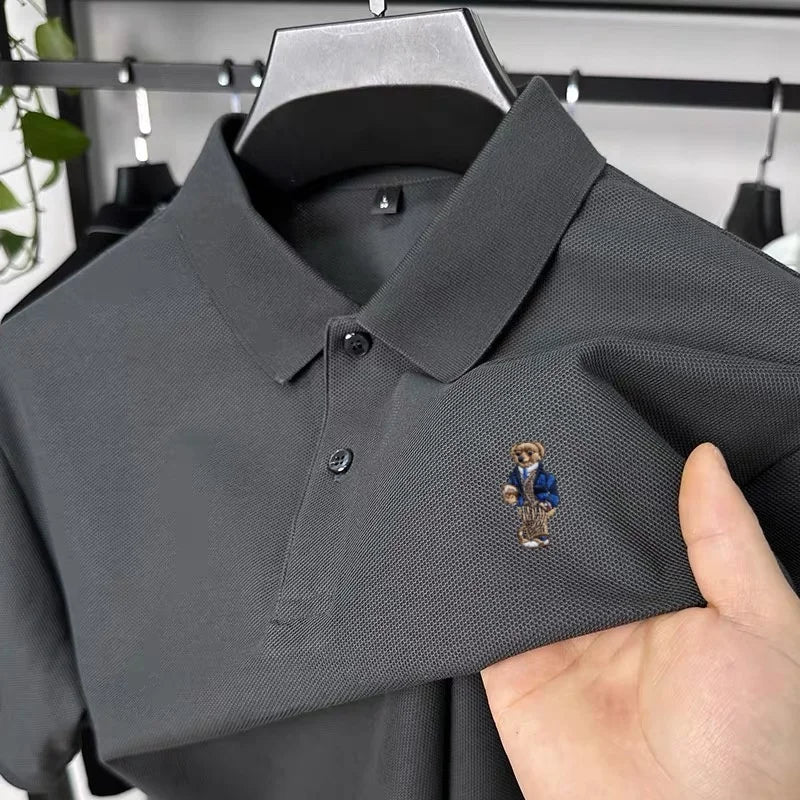 100% pure cotton T-shirt for summer new men's shortsleeved comfortable breathable polo shirt exquisite teddy bear embroidery top