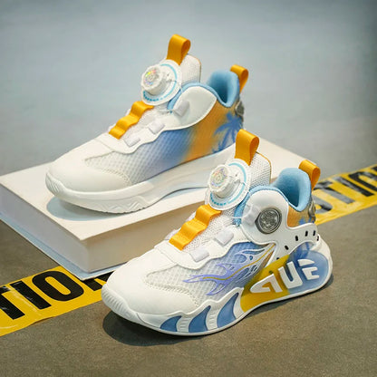 Rotary Buckle Children's Sports Shoes Fashion Orange Sports Shoes For Boys Girls Non-slip Platform Casual Sneakers Kids Trainers