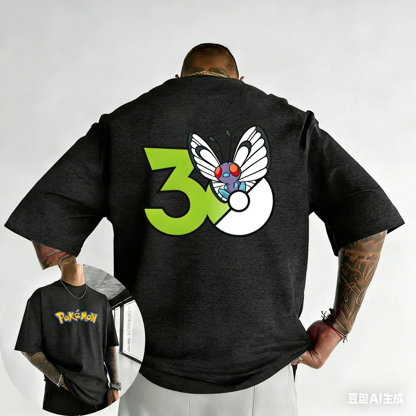 30th Anniversary Butterfree Printed T-shirt Summer Men's and Women's Loose Casual Hip Hop Trendy Short Sleeve Top