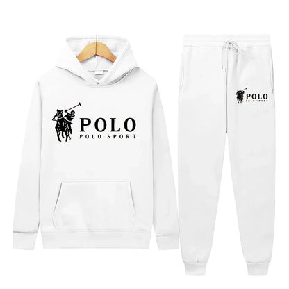 Winter and autumn fleece thickened hooded pullover sweater jacket for men, casual sports outfit, two-piece set for men