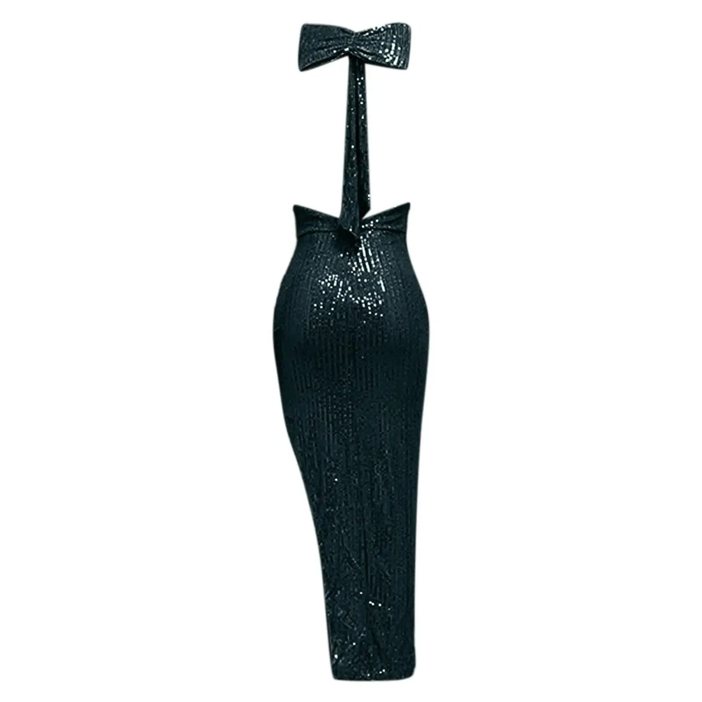 Women's Sequined Long Party Dresses Fashion Solid Color Hanging Neck Round Neck Bow Sleeveless Slit Long Dress Evening Dresses
