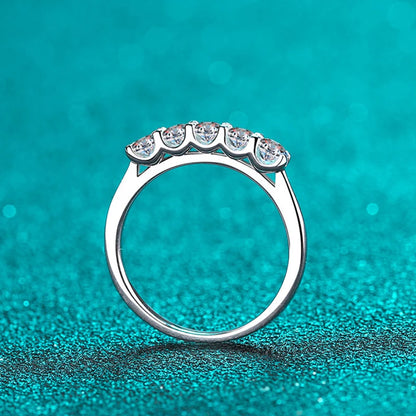 Full 3mm Moissanite Ring for Women S925 Sterling Silver Rings with White Gold Plated 5 Stone Lab Diamond Wedding Band