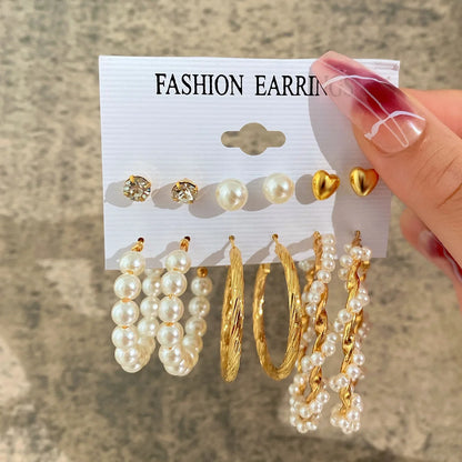 Fashionable Pearl Note Butterfly Geometric Tassel Stud Earrings Women Suit Elegant Charm Engagement Party Jewelry