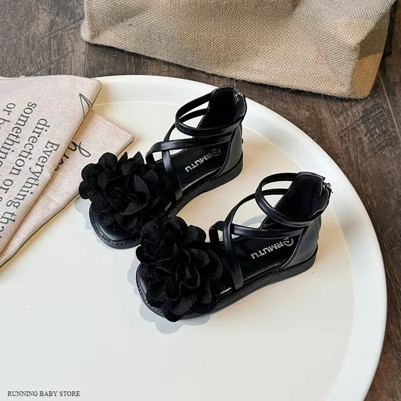 2025 Girls Sandals Summer New Flower Pearls Little Girl Princess Shoes Soft Bottom Non-slip Girl Kids Roman Sandals Shoes I03191