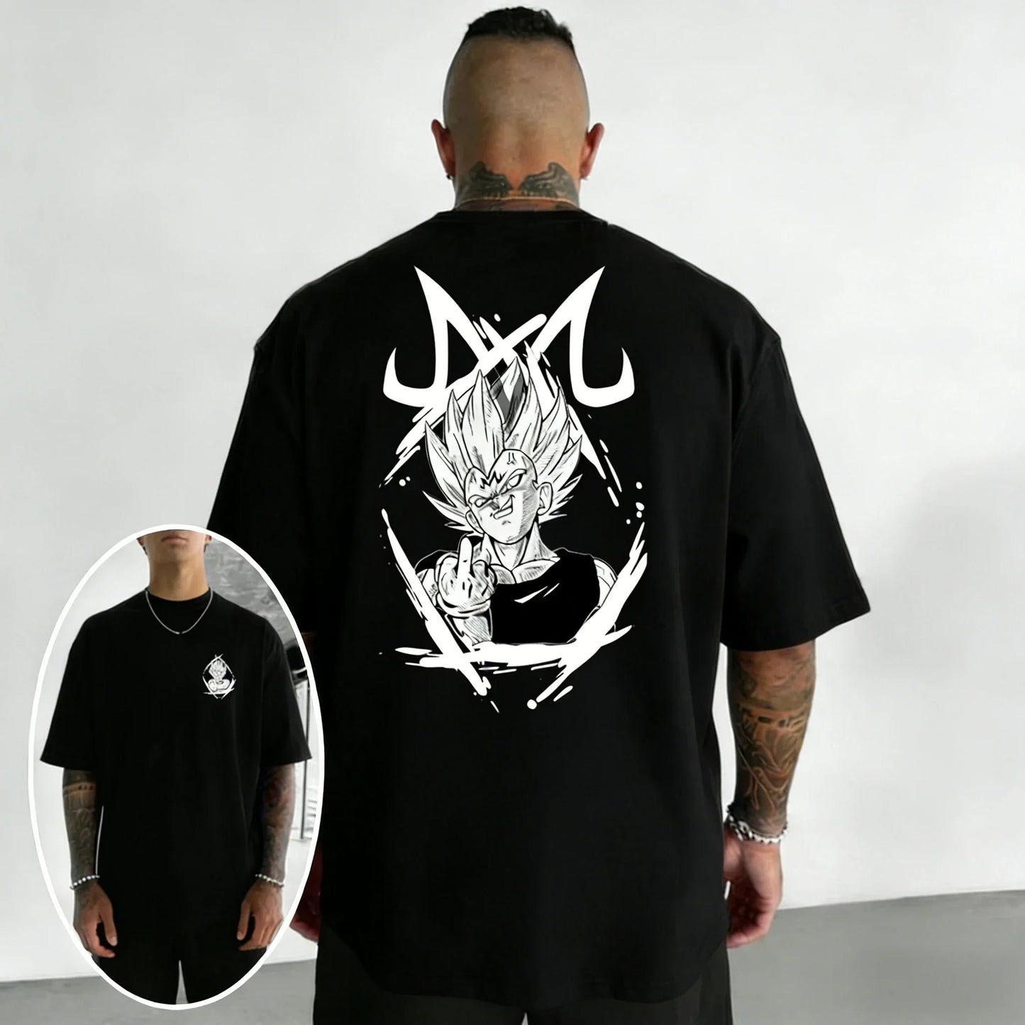 Oversized Cotton T-shirt Summer New Vegeta Print Men's Street Hip-hop Loose Casual Short Sleeved Top