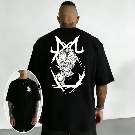 Oversized Cotton T-shirt Summer New Vegeta Print Men's Street Hip-hop Loose Casual Short Sleeved Top