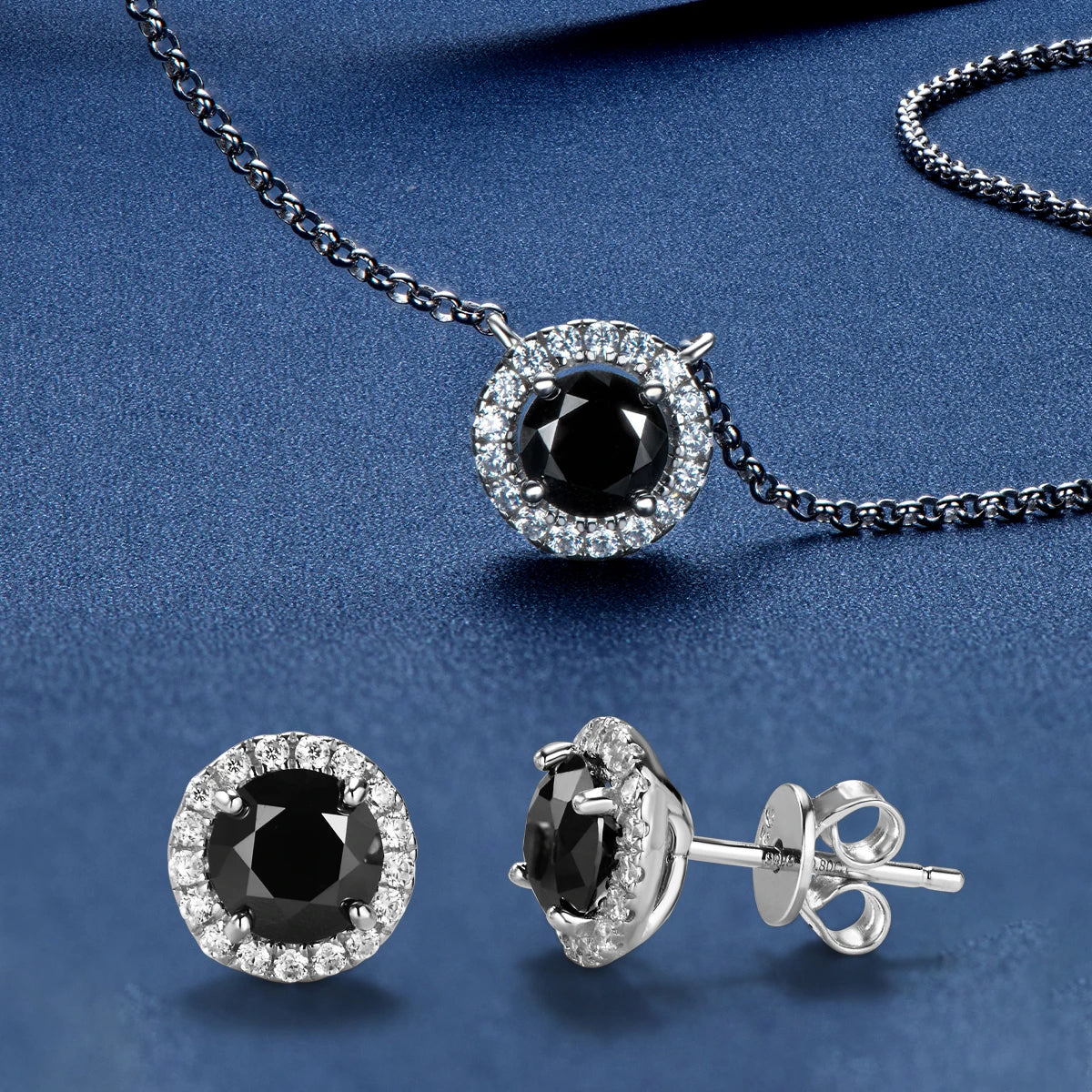 925 Sliver Moissanite Pendant Necklace Stud Earrings Sets Black Diamond Jewelry Set 18k White Gold Plated for Women & Men Gifts