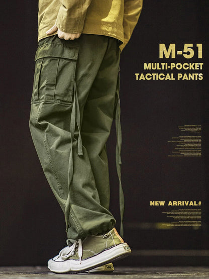 Vintage M51 multi-pocket tactical pants, men's pure cotton cargo pants, outdoor casual long pants for spring, autumn and winter