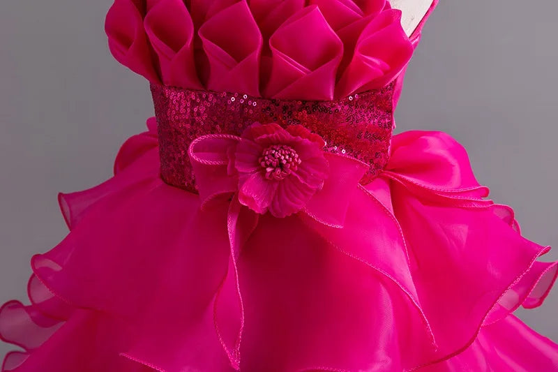 Summer Children's Wedding Flower Girl Tail Organza Elegant Evening Dress Bow Cute Birthday Party Girl Princess Dress