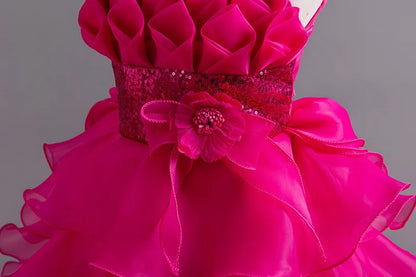 Summer Children's Wedding Flower Girl Tail Organza Elegant Evening Dress Bow Cute Birthday Party Girl Princess Dress