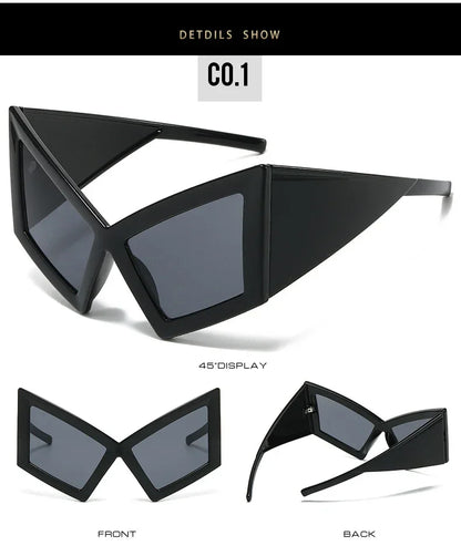 Fashion Oversized Cat Eye Sunglasses Women Red Shades UV400 Retro Gradient Men Wide Legs Sun Glasses