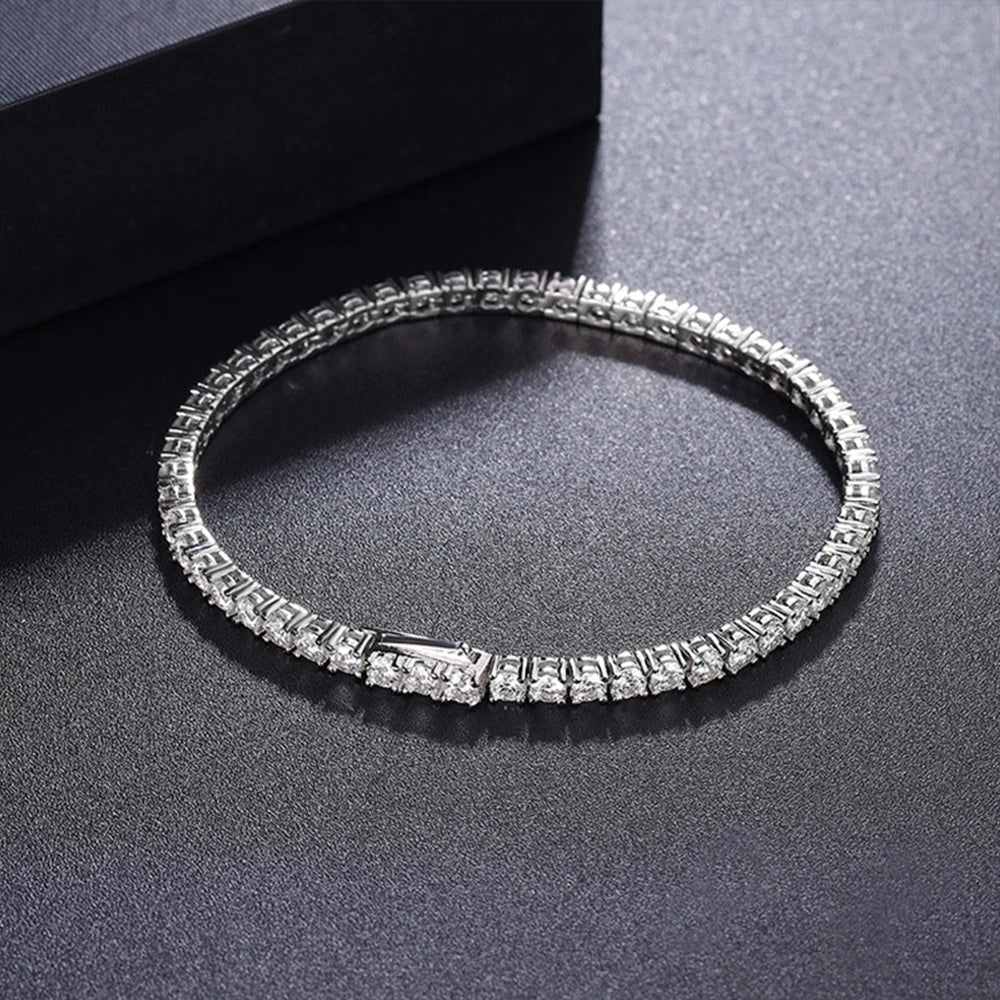 2-5mm D Color Full Moissanite Tennis Bracelet for Women Men S925 Silver Plated 18k White Gold Hidden Buckle Bracelet GRA Jewelry
