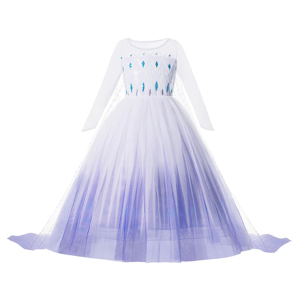2-10Y Kids Prium Cosplay Elsa Anna Costume Dress 2025 Winter Long Mesh Princess DressGirl Christma Carnival Clothes Ball Gown