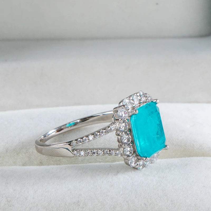Luxury  sterling silver ring for charm lady with green emerald gemstones wedding fine Jewelry gift size 6-10