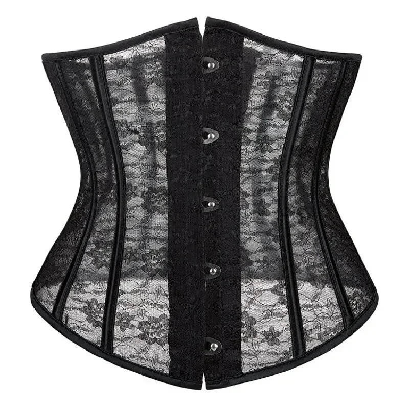 Women Underbust Corset Tops Black White Transparent Mesh Lace Bustier Plastic Bones Basques Body Shaper Waist Cincher Korset