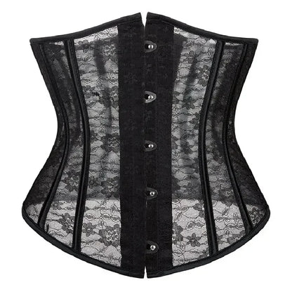 Women Underbust Corset Tops Black White Transparent Mesh Lace Bustier Plastic Bones Basques Body Shaper Waist Cincher Korset