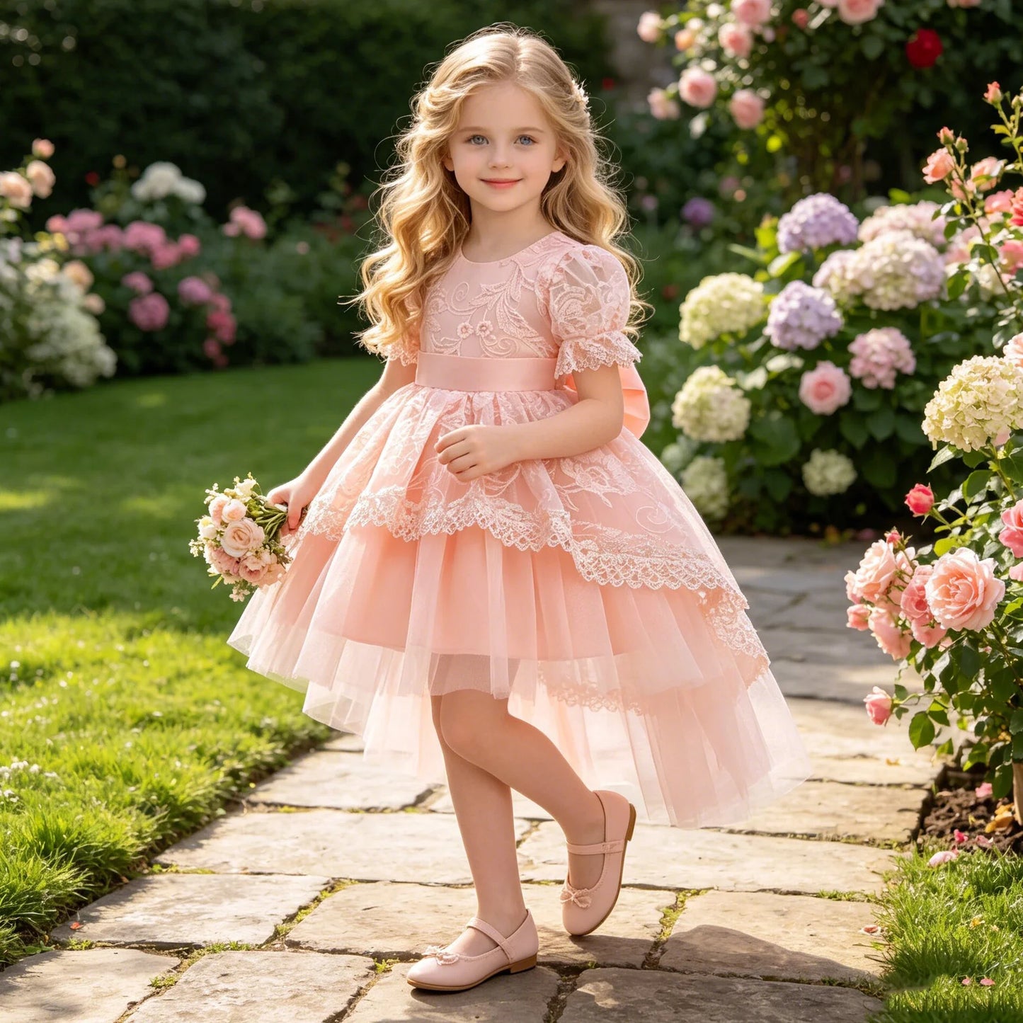 Summer Flower Bridesmaids Party Girls Dress Elegant Birthday Wedding Prom Princess Dresses Girl Pageant Baptism Evening Costumes