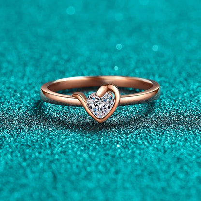 Heart Cut Moissanite Eternity Ring 925 Sterling Silver with Champagne White Gold Plated Band Lab Diamond Rings For Women