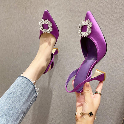 Brand Women Pumps Luxury Crystal Slingback High Heels Summer Bride Shoes Comfortable triangle Heeled Party Wedding Shoes