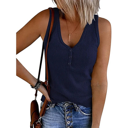 9 Colour Casual Chic Ribbed Tank Top - Everyday Sleeveless V-Neck Slight Stretch Durable Easy Care All-Season Essential