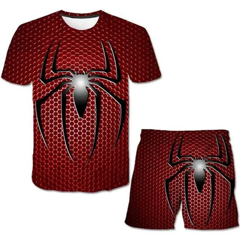 Kids Summer Tshirt Set Boys Spider-Man Trendy 2 Piece Hulk Iron Man Spiderman Outfit