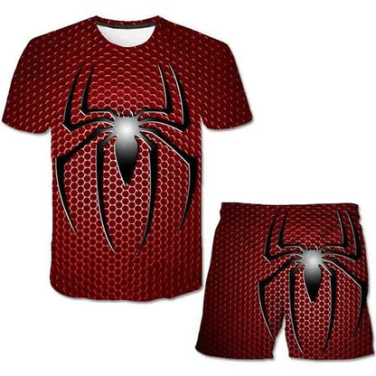 Kids Summer Tshirt Set Boys Spider-Man Trendy 2 Piece Hulk Iron Man Spiderman Outfit