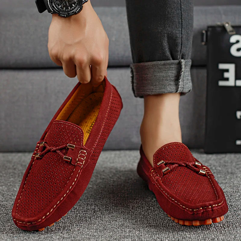 Mens Casual Shoes Genuine Leather Man Loafers Slip on Flats Lightweight Mens Driving Shoes Lazy Shoes