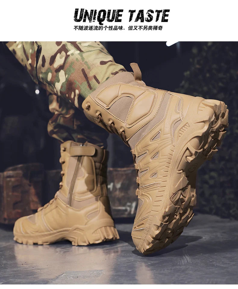 Men's trend high-top outdoor boots four seasons non-slip comfortable hiking boots professional protective tactics training boots