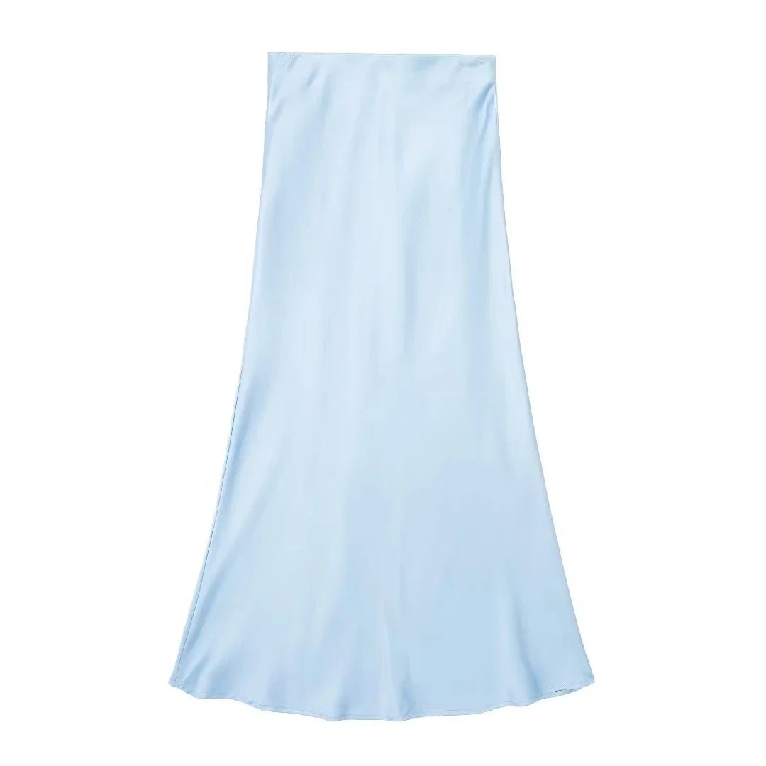 2024 Y2K Casual Women Long Skirt Spring Elastic High Waisted A-Line Casual Female Satin Skirts High Street Lady Skirts