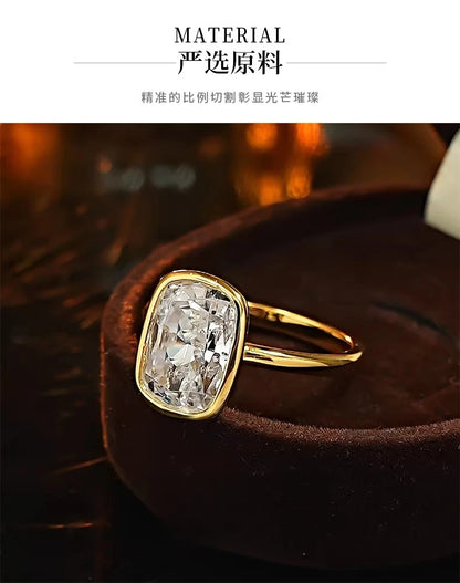S925 Silver 8 * 11mm Fat Square White Zircon Ice Flower Cutting Ring Set with Classic Commuter Women's Jewelry