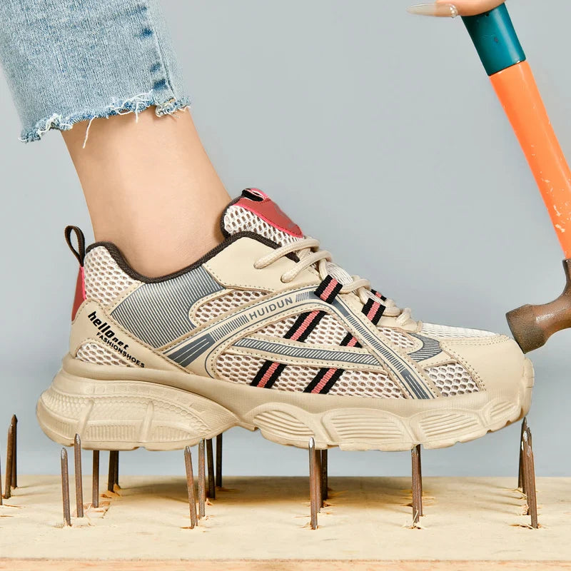 Women tennis work safety Shoes Comfor security shoes woman steel toe Sneakers Lightweigh Breathable Non-Slip summer work boots