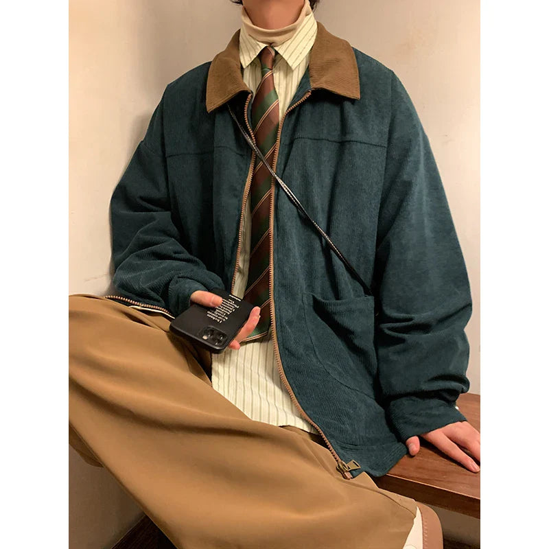 American Style Vintage 2025 Men Bomber Jacket Windbreakers Zipper Coats Autumn Loose Cargo Outwear
