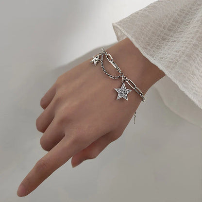 Fashion 925 Sterling Silver Lovely Stars Retro Charm Bracelet Fit Women Hip Hop Style Bracelet Fine Jewelry 2020 Design