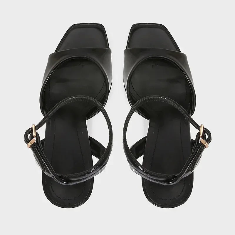 Black Sexy Heels Women Summer Elegant Party Dress Sandals Fashion Square Toe Naked Strap Designer Thin Heels Pumps Zapatos Mujer