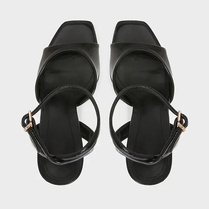Black Sexy Heels Women Summer Elegant Party Dress Sandals Fashion Square Toe Naked Strap Designer Thin Heels Pumps Zapatos Mujer