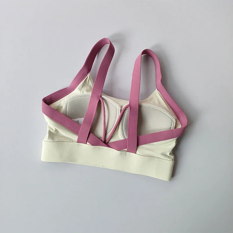 High Intensity Color Blocking Cross Back Integrated Yoga Set 2PCS Sports Underwear High Waist and Hip Lifting Fitness Leggings