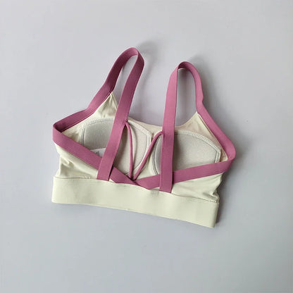 High Intensity Color Blocking Cross Back Integrated Yoga Set 2PCS Sports Underwear High Waist and Hip Lifting Fitness Leggings
