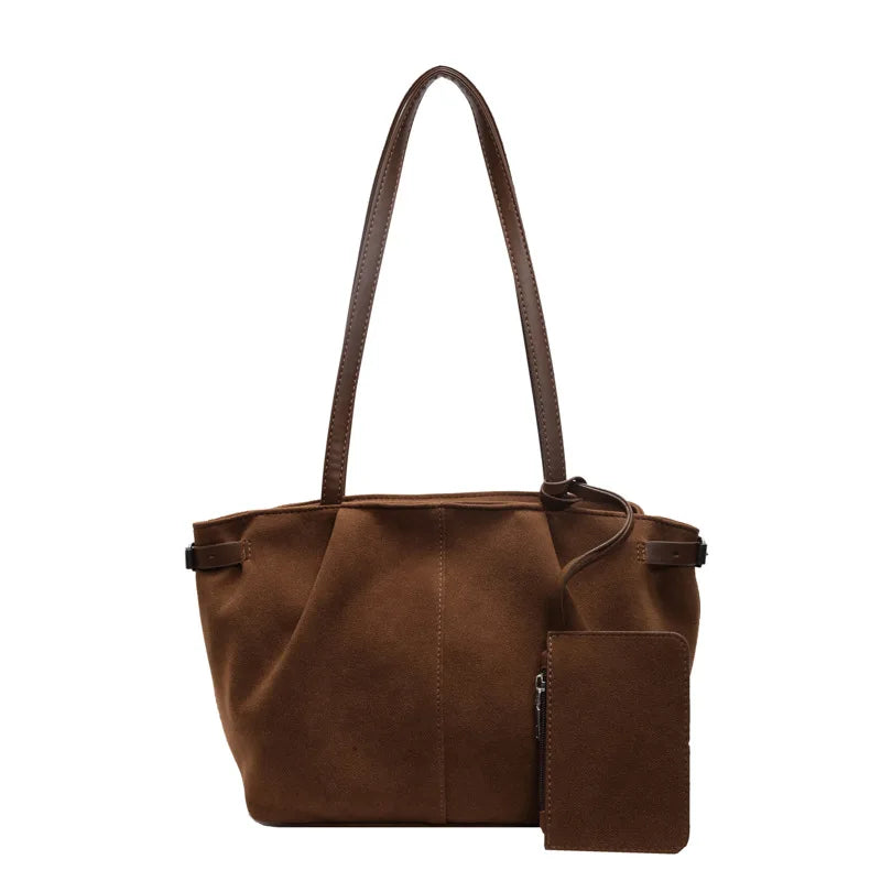 Suede Shoulder Bags for Women Large Suede Totes Lightweight Underarm Bag Casual Shopper Handbag Solid Color Travel Bucket Bags