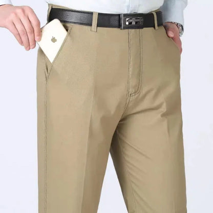 Summer Thin 100% Cotton Pants Mens Autumn Thick Suit Pant Slacks High Waist Straight Loose Bland Solid Business Casual Pants