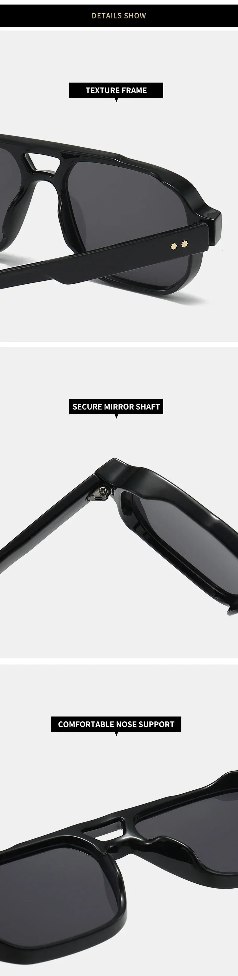 Vintage Double Bridges Men Square Sunglasses Fashion Clear Ocean Lens Eyewear Women Trending Rivets Sun Glasses UV400
