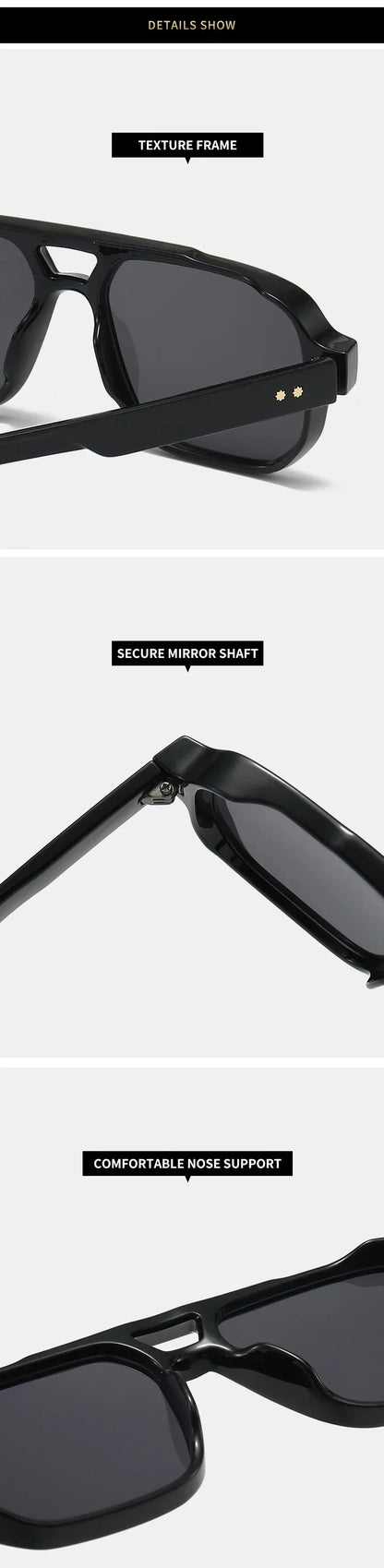Vintage Double Bridges Men Square Sunglasses Fashion Clear Ocean Lens Eyewear Women Trending Rivets Sun Glasses UV400