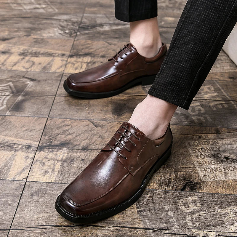 Men's Dress Shoes Classic Formal Leather Shoes For Men Square Toe Social Casual Business Shoes Man Party Wedding Leather Men