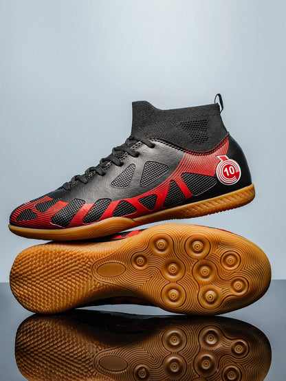 Men's Sports IC Indoor Flat Bottomed Football Shoes Adult High-Tops Wear Resisting Training Shoes Teenagers Non Slip Shoes