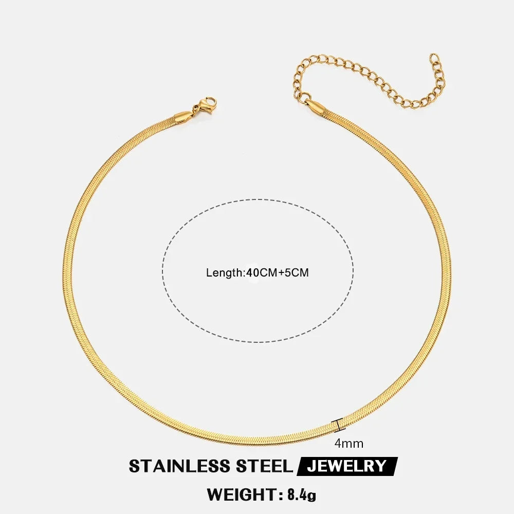 Gold Color Stainless Steel Necklaces For Unisex Waterproof Filmy Snake Chain Herringbone Choker Men Necklace Women Jewelry Gift