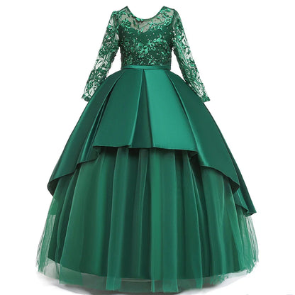 Teens Sequin Bridesmaid Girls Party Dress Long Sleeve First Communion Gown Wedding Party Princess Dresses Bow Christmas Costumes