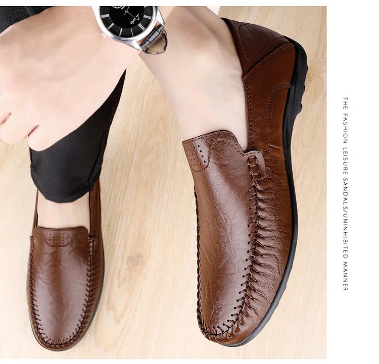 Men's Business Casual Shoes Leather Stitching Comfortable Breathable Rubber Bottom Second Layer Cowhide