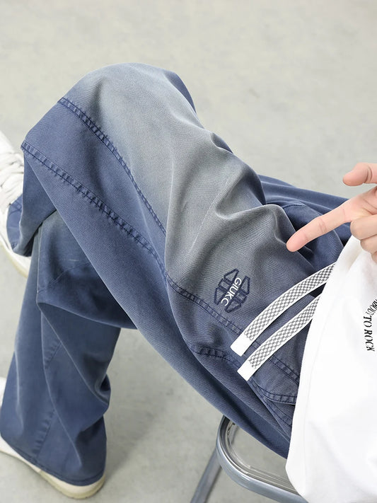 Summer Lyocell Men's Jeans Soft Elastic Washed Casual Pants Loose Lightweight Embroidery Wide Leg Straight Denim Trousers