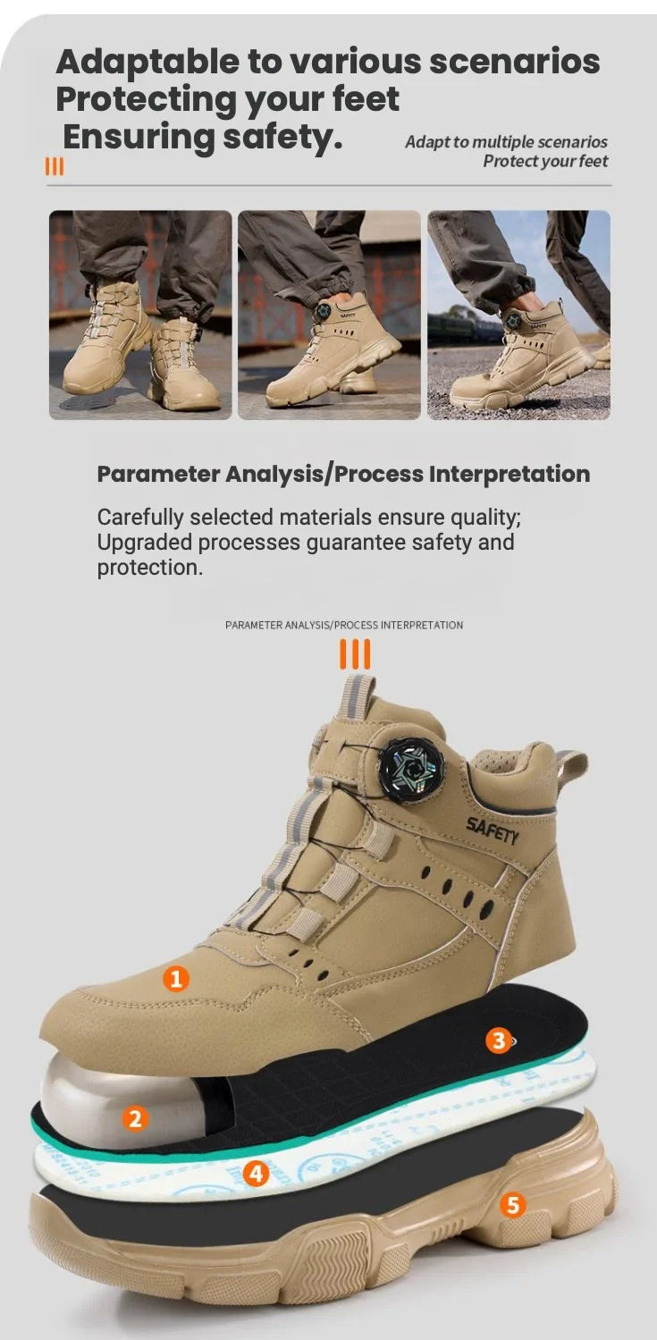 high-top Men Safety Shoes Protection Shoes Anti-Smash Anti-puncture Work Boots Indestructible Shoes Fashion Working Sneakers