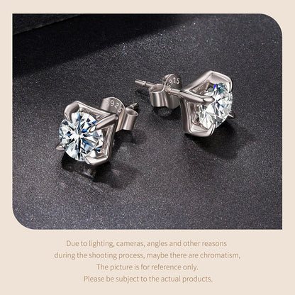 Original Square Moissanite Stud Earrings, S925 Silver 4 Prongs D Color Round Cut Lab Sparkling Wedding Fine Jewelry