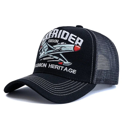 New Style Breathable Mesh Cap Outdoor Baseball Cap Men Women SKY RIDER Embroidered Pattern Snapback Trucker Hat Cap